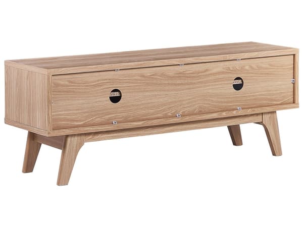 TV bord Lyst Træ og Hvid MDF 44 x 117 cm Lav Fjernsynsbord op til 50ʺ Opbevaring Hylder med Skydedør Udtrækkelige Kabelgennemføring