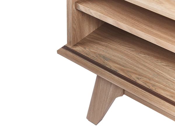 TV bord Lyst Træ og Hvid MDF 44 x 117 cm Lav Fjernsynsbord op til 50ʺ Opbevaring Hylder med Skydedør Udtrækkelige Kabelgennemføring