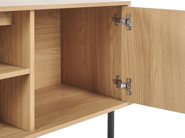 TV-stander Lys Træ Hvid Spånplade Metal 160 x 56 x 40 cm til et TV op til 70ʺ 2 Døre 3 Hylder Sorte Ben Skandinavisk Design Stue