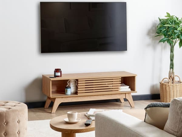 TV-stand Lys Træ Opbevaringshylde Skænk Kabelstyring Moderne