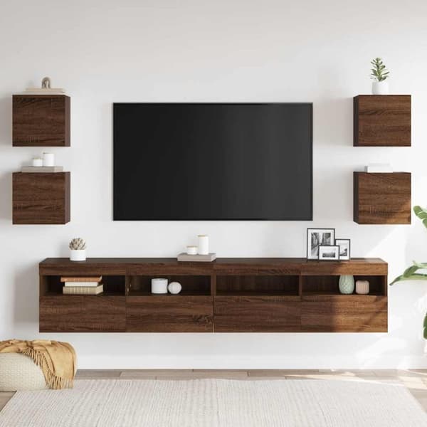 vidaXL Vegghengte TV-benker 4 stk brun eik 30,5x30x30 cm