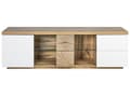Miniatyrbillede 5 af 10: TV bord i Lyst Træ MDF og Hvid Mat 52 x 160 x 40 cm opbevarings skab 2 Skuffer Hylder moderne klassisk med træstamme visuel effekt