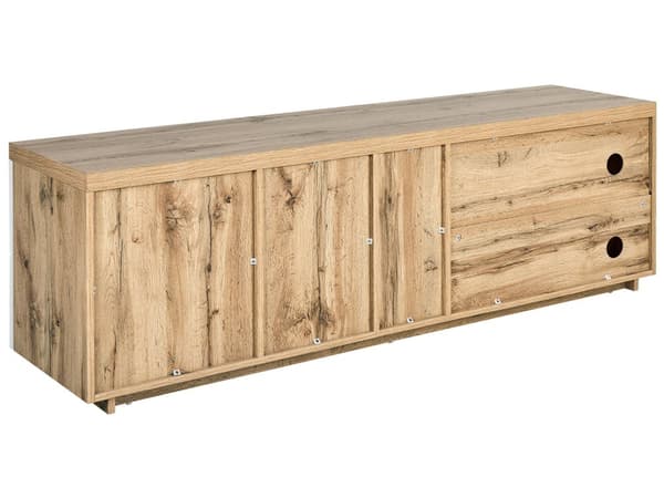 TV bord i Lyst Træ MDF og Hvid Mat 52 x 160 x 40 cm opbevarings skab 2 Skuffer Hylder moderne klassisk med træstamme visuel effekt