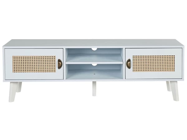 TV-taso valkoinen/beige 45 x 140 x 39 cm MDF 2 ovea 2 avointa hyllyä retro-tyyli