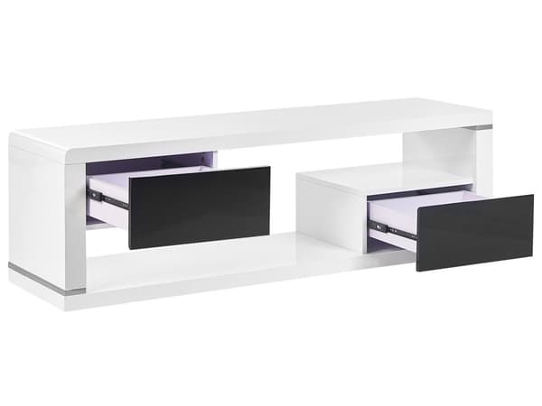 TV stander Hvid og sort MDF højglans skab med 2 skuffer Åben opbevaring Minimalistisk