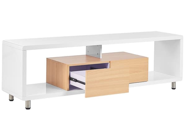 TV-stander Hvidt og Lyst Træ MDF Højglansskab Åbne hylder 2 Skuffer Minimalistisk