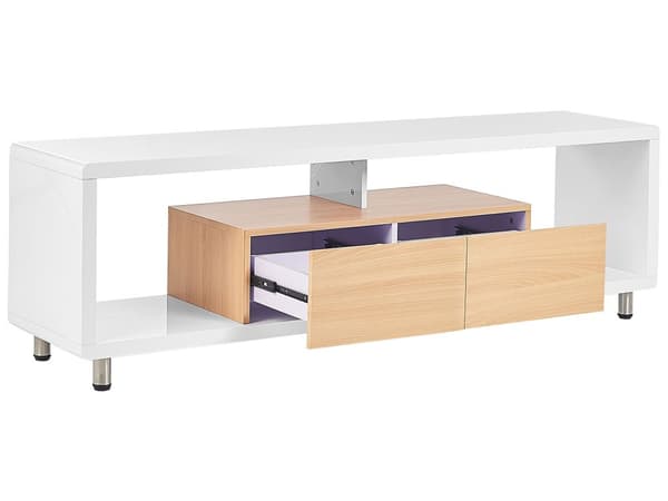 TV-stander Hvidt og Lyst Træ MDF Højglansskab Åbne hylder 2 Skuffer Minimalistisk