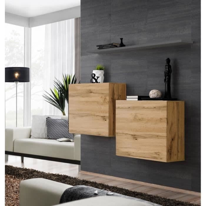 Hyllor och byråer - Byrå - Switch SB I - 2 fyrkantiga montrar - 1 hylla - Trä och grafit - Modell 1