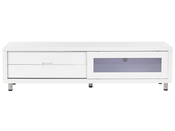 TV-taso valkoinen 158 x 43 x 39 cm MDF lasi rosteri kaappi 2 laatikkoa skandinaavinen