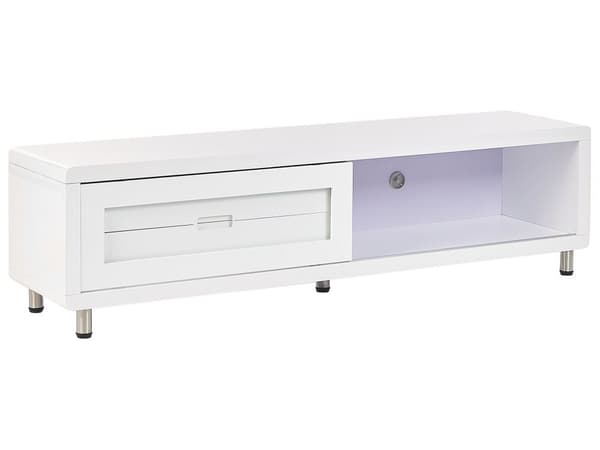 TV-taso valkoinen 158 x 43 x 39 cm MDF lasi rosteri kaappi 2 laatikkoa skandinaavinen