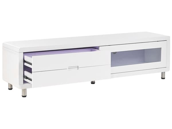 TV-taso valkoinen 158 x 43 x 39 cm MDF lasi rosteri kaappi 2 laatikkoa skandinaavinen