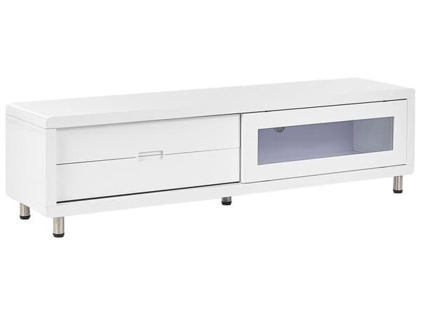 TV-taso valkoinen 158 x 43 x 39 cm MDF lasi rosteri kaappi 2 laatikkoa skandinaavinen