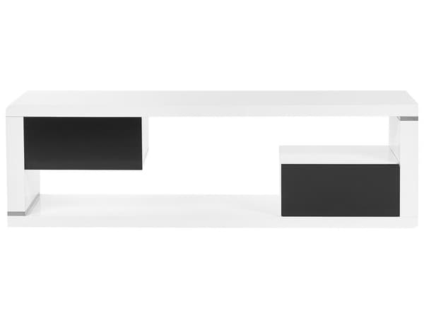 TV-bänk Vit och Svart MDF Hög Glans Byrå med 2 Lådor Öppen Förvaring Minimalistisk