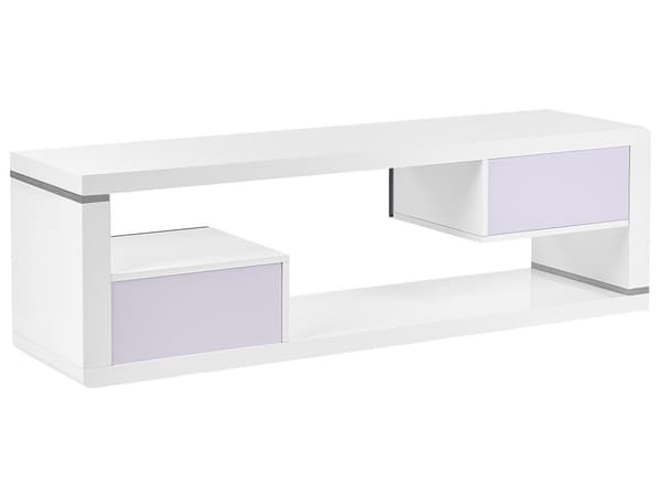 TV-bänk Vit och Svart MDF Hög Glans Byrå med 2 Lådor Öppen Förvaring Minimalistisk