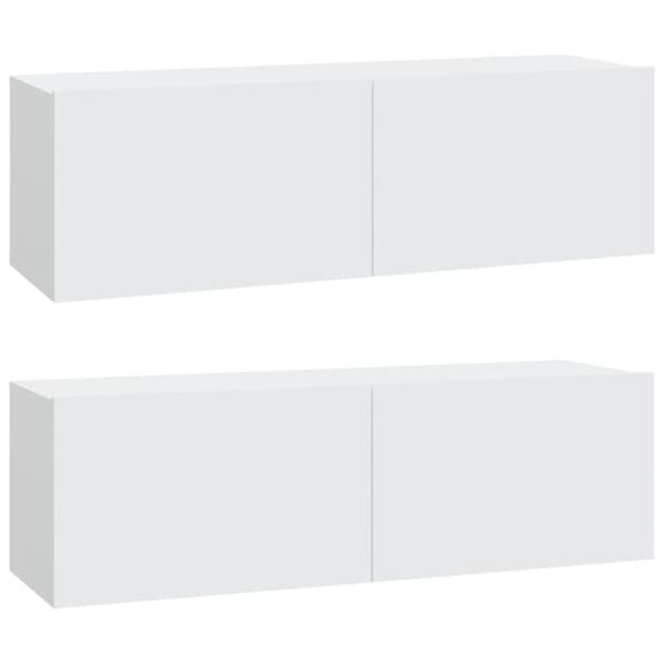 vidaXL Väggmonterade tv-bänkar 2 st vit 100x30x30 cm konstruerat trä