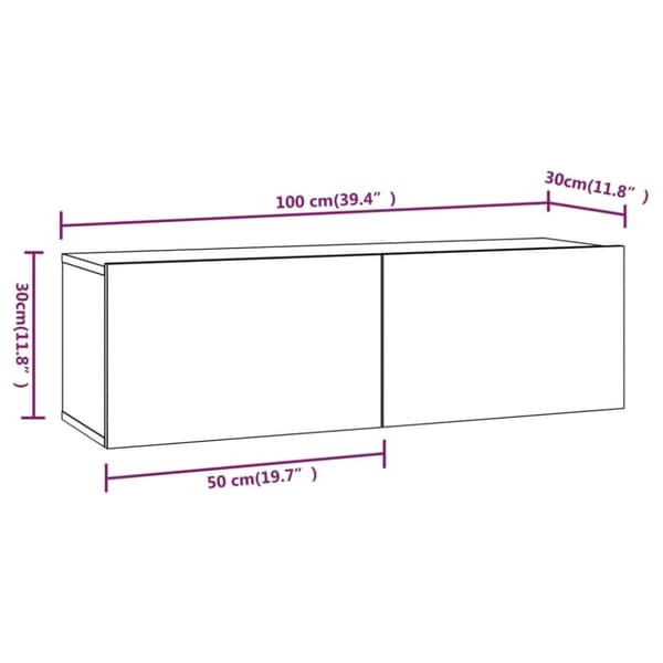 vidaXL Vegghengte TV-benker 2stk sonoma eik 100x30x30cm konstruert tre