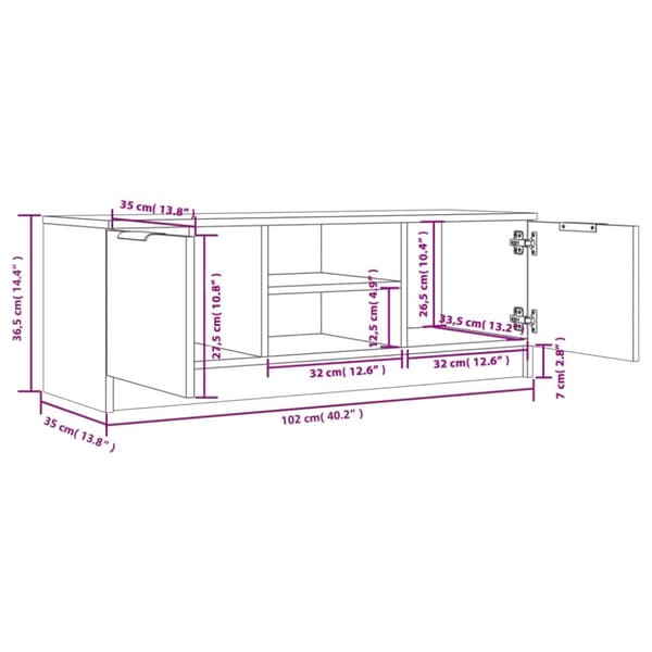 vidaXL TV-benk hvit 102x35x36,5 cm konstruert tre