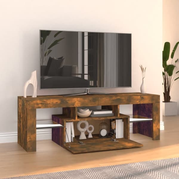 vidaXL Tv-bänk med LED-belysning rökfärgad ek 120x35x40 cm