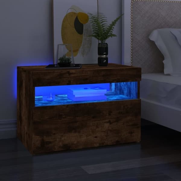 vidaXL TV-benk med LED-lys røkt eik 60x35x40 cm