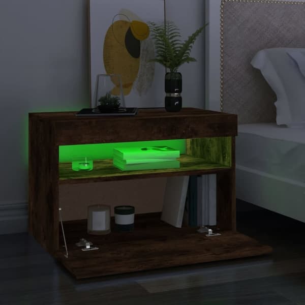 vidaXL TV-benk med LED-lys røkt eik 60x35x40 cm