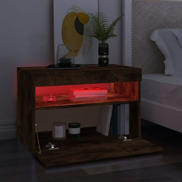 vidaXL TV-benk med LED-lys røkt eik 60x35x40 cm