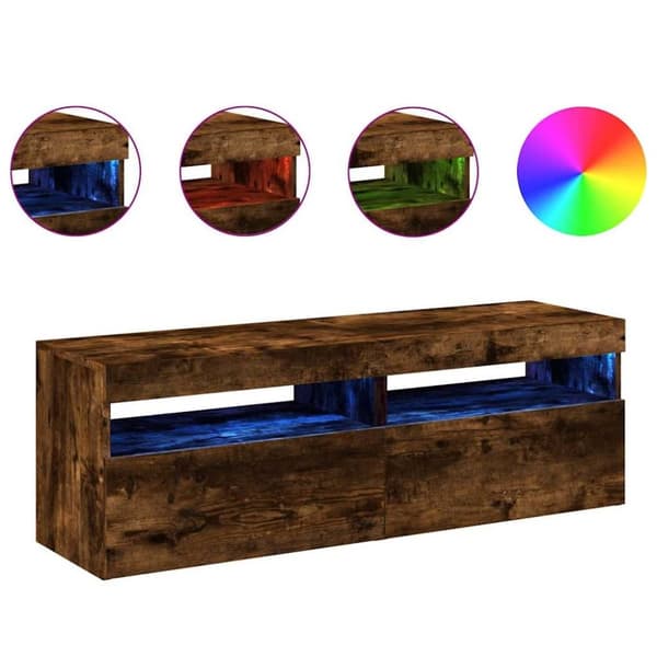 vidaXL TV-benker 2 stk med LED-lys røkt eik 60x35x40 cm