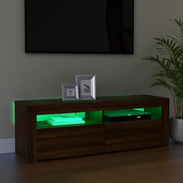 vidaXL TV-benk med LED-lys brun eik 120x35x40 cm
