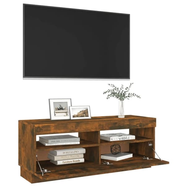 vidaXL Tv-bänk med LED-belysning rökfärgad ek 100x35x40 cm