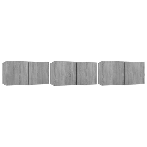 vidaXL Hengende TV-benker grå sonoma 3 stk 60x30x30 cm konstruert tre