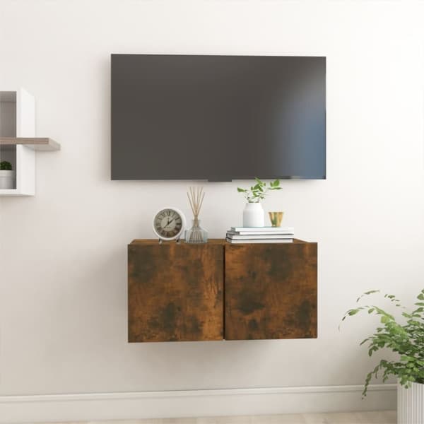 vidaXL Hengende TV benk røkt eik 60x30x30 cm konstruert tre