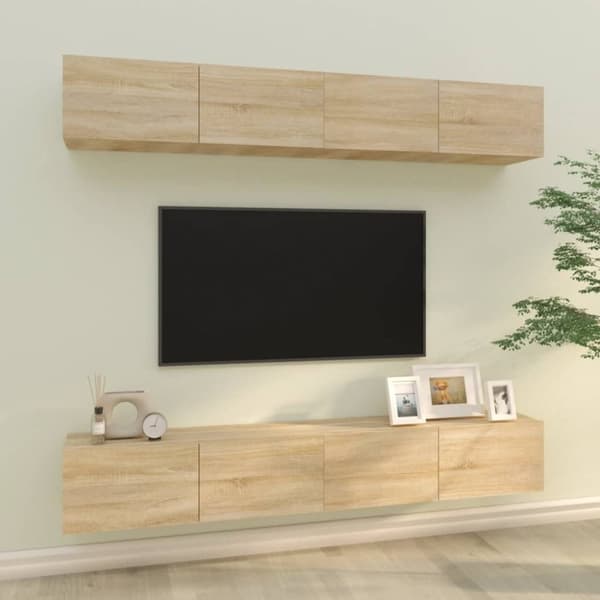 vidaXL Vegghengte TV-benker 4 stk sonoma eik 100x30x30 cm