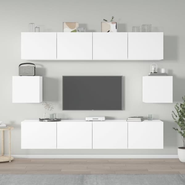 vidaXL TV-skapsett 6 deler hvit konstruert tre