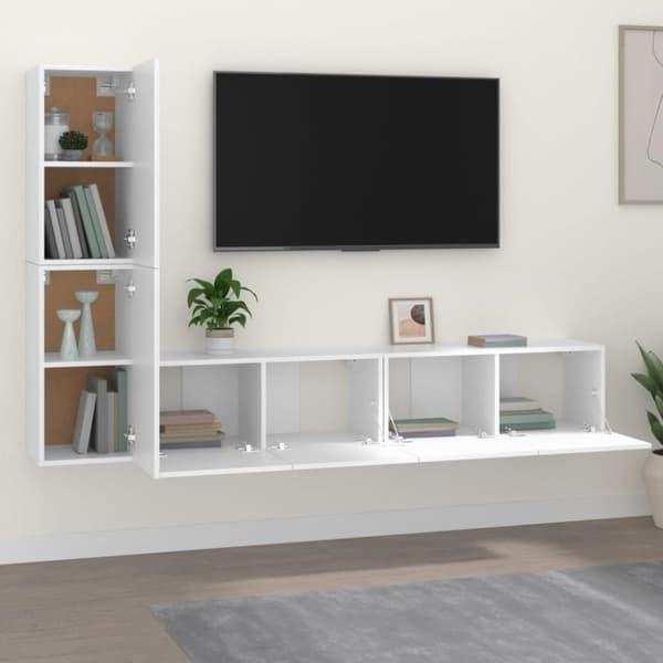 vidaXL TV-skapsett 4 deler hvit konstruert tre
