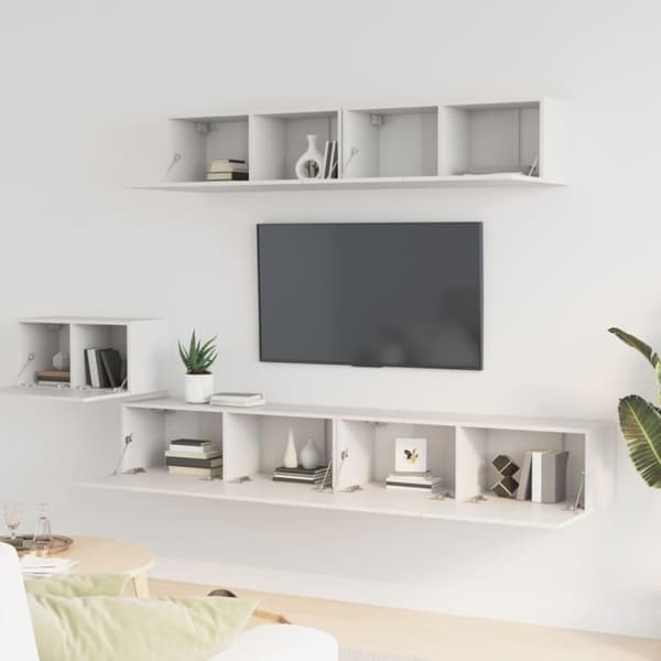 vidaXL TV-skapsett 5 deler hvit konstruert tre
