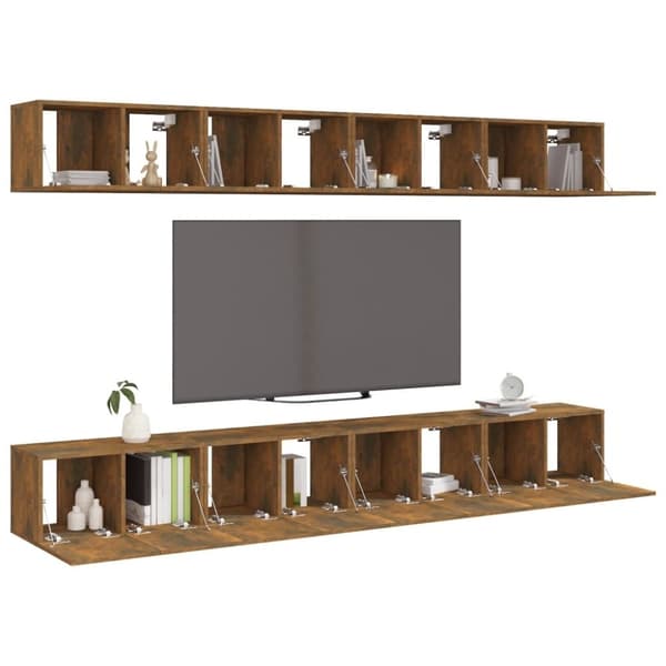 vidaXL Tv-bänk 8 delar rökfärgad ek 60x30x30 cm konstruerat trä