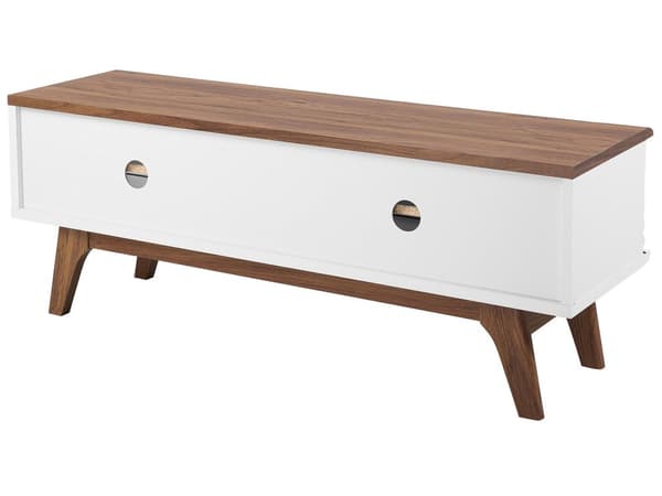 TV-benk Mørkt tre Hvit 44 x 117 x 35 cm Oppbevaring Kabelgjennomføring Moderne stil TV-møbel Stue