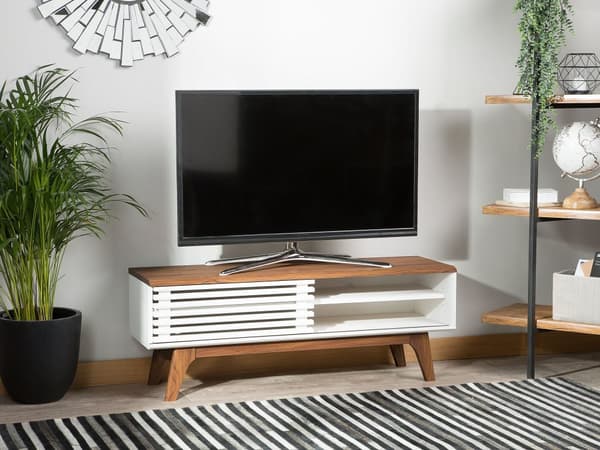 TV-benk Mørkt tre Hvit 44 x 117 x 35 cm Oppbevaring Kabelgjennomføring Moderne stil TV-møbel Stue