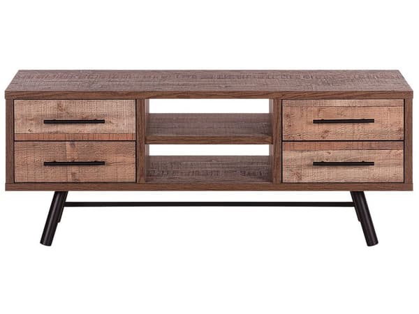 TV-benk Lyst tre Svarte metallben Opptil 57ʺ TV 2 hyller 4 skuffer Rustikk Moderne