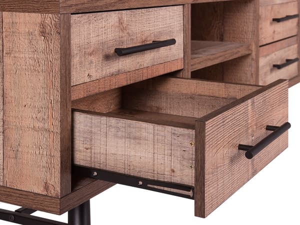 TV-benk Lyst tre Svarte metallben Opptil 57ʺ TV 2 hyller 4 skuffer Rustikk Moderne