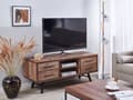 Miniatyrbilde 2 av 10: TV-benk Lyst tre Svarte metallben Opptil 57ʺ TV 2 hyller 4 skuffer Rustikk Moderne