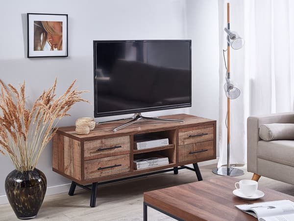 TV-benk Lyst tre Svarte metallben Opptil 57ʺ TV 2 hyller 4 skuffer Rustikk Moderne