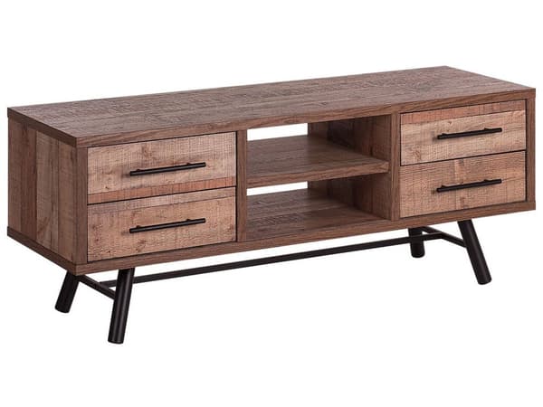 TV-benk Lyst tre Svarte metallben Opptil 57ʺ TV 2 hyller 4 skuffer Rustikk Moderne