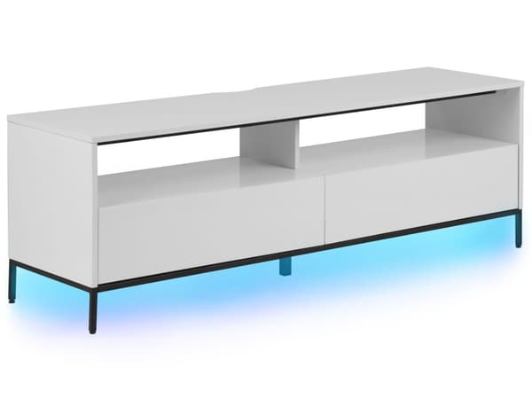 TV-stativ Hvit med LED for opptil 70ʺ TV Medieenhet med 2 Skuffer Hyller