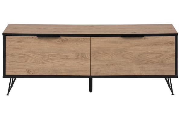 TV-bord Lyst tre med sponplater og metallben for opptil 55-tommers TV Moderne mediemøbel med 2 skap og kabelhåndtering