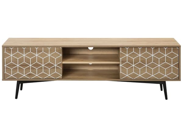 TV-benk Lyst tre MDF 50 x 160 x 40 cm For opptil 60ʺ TV Ben i heltre 2 åpne hyller 2 skap Dekorative fronter Skandinavisk Moderne Retro Stue