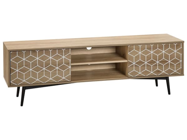TV-benk Lyst tre MDF 50 x 160 x 40 cm For opptil 60ʺ TV Ben i heltre 2 åpne hyller 2 skap Dekorative fronter Skandinavisk Moderne Retro Stue