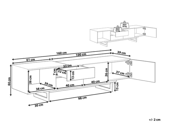 TV-benk Lys Tre Svart MDF 160 cm Opptil 70ʺ Skuffer Hyller Moderne Design