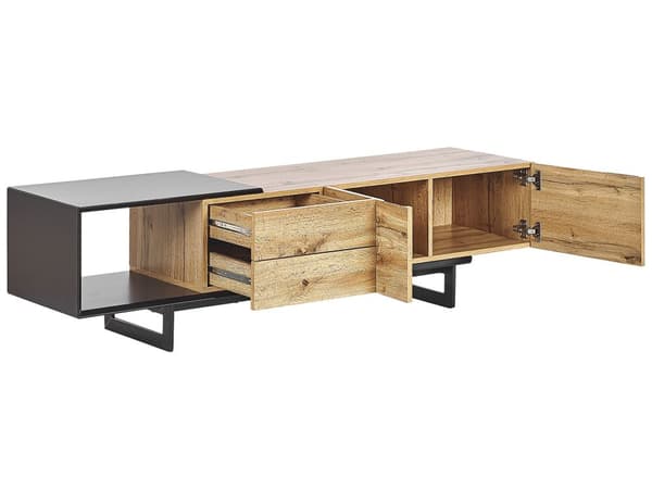 TV-benk Lys Tre Svart MDF 160 cm Opptil 70ʺ Skuffer Hyller Moderne Design