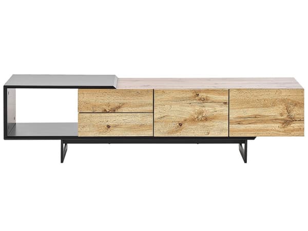 TV-benk Lys Tre Svart MDF 160 cm Opptil 70ʺ Skuffer Hyller Moderne Design