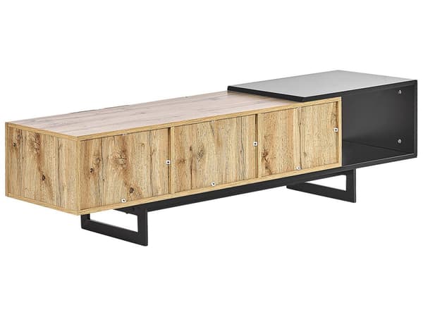 TV-benk Lys Tre Svart MDF 160 cm Opptil 70ʺ Skuffer Hyller Moderne Design